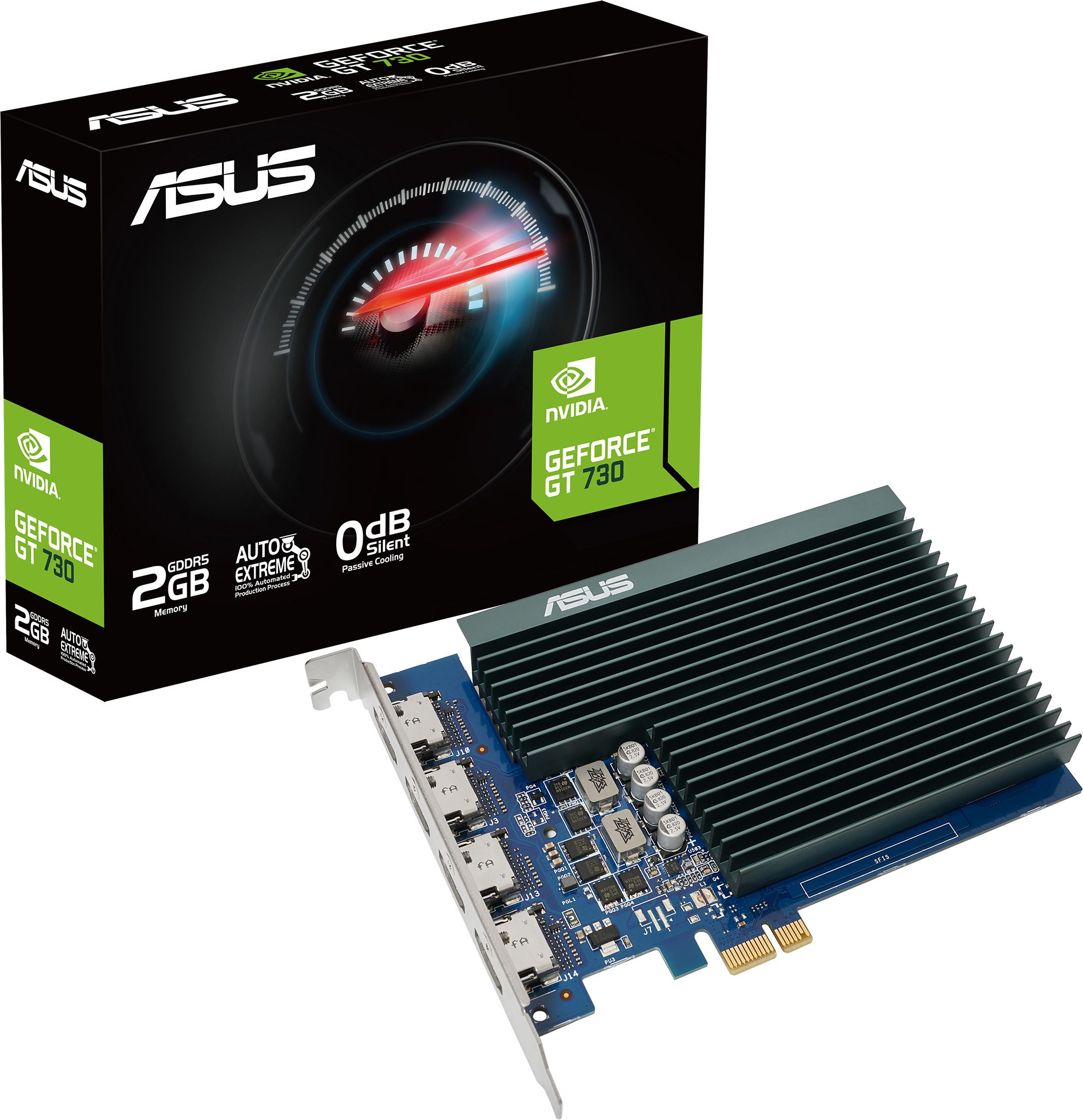 ASUS GT730-4H-SL-2GD5 2GB GDDR5 Memory PCIe 2.0 4xHDMI Ports Single-slot Design Passive Cooling